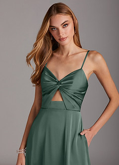 Azazie Jenna Jurken voor bruidsmeisjes Jurk van Stretch Satijn met A-Lijn Geplooid Zeemos image5