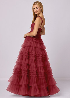 Barbie ♥ Azazie Brautjungfernkleider A-Linie Herzausschnitt Tüll Kleid Granatapfelrot image2