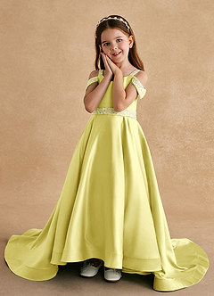 Azazie Jodi Flower Girl Dresses Lemon Sorbet A-Line Matte Satin Dress image5