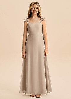 Azazie Mavie Junior Abito A-Line in Chiffon Increspato Taupe image4