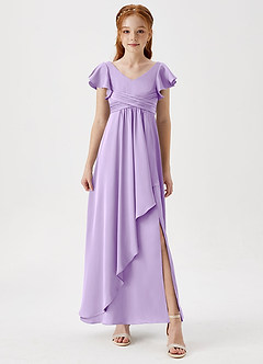 Azazie Omari Junior Lilac A-Line Pleated Stretch Satin Dress image4