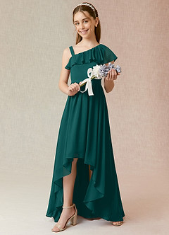 Azazie Mango Junior Peacock A-Line Ruched Chiffon Dress image2
