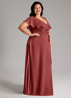 Azazie Lainey Bridesmaid Dresses Terracotta A-Line with Pockets Chiffon Dress image12