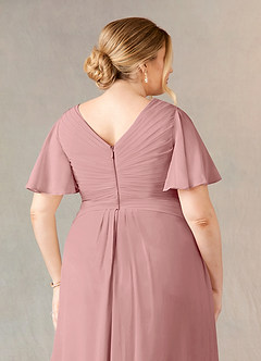 Azazie Morning Glory Final Sale Dusty Rose A-Line V-Neck Ruched Chiffon Dress image10