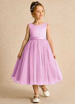 Azazie Pear vestidos de niña de las flores Vestido de Rosa Caramelo de Tul de Princesa con Lazo image4