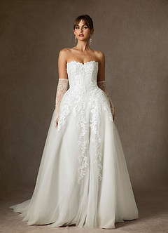 Azazie Sonnet Wedding Dresses Diamond White Ball-Gown Strapless Lace Dress image2