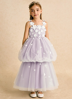 Azazie Teacup Flower Girl Dresses Ivory Frosted Lilac Ball-Gown Lace Tulle Dress image7