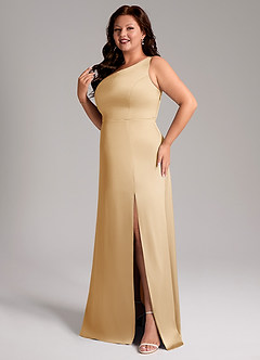Azazie Phaedra Bridesmaid Dresses Gold A-Line One Shoulder Stretch Satin Dress image12