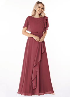 Azazie Aaliyah vestidos de dama de honor modestos Vestido de Corte En A Plisado Scoop Hasta el suelo Gasa image3