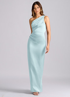 Azazie Akilah Bridesmaid Dresses Cloud Blue Mermaid One Shoulder Stretch Satin Dress image4