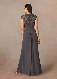 Azazie Birdie Abiti per la Madre della Sposa Abito A-Line in Chiffon con Scollo Queen Anne e Paillettes Grigio Acciaio image5