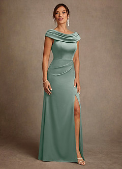 Azazie Irvine Mère de la mariée Robes Robe Trapèze en Satin extensible Plissée Sauge D'argent image4