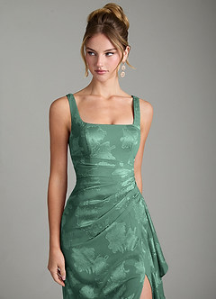 Azazie Veronica Vestidos de damas de honor Vestido Eucalipto de Jacquard floral desgastado de Corte Sirena con Plisado image5