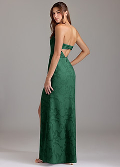 Azazie Leonis Vestidos de damas de honor Vestido Verde Oscuro de Devorado Floral de Corte Recto Convertible con Palabra de honor image3