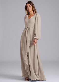 Azazie Omari Bridesmaid Dresses Frost A-Line Long Sleeve Chiffon Dress image4