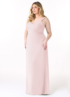 Azazie Denice Jurken voor bruidsmeisjes Jurk van Chiffon met Kolom Geplooid Blozend Roze image11
