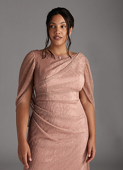 Azazie Paige vestidos de madre de la novia Vestido de Oro Rosa de Malla Metálica de Recto con Capa Plisada image10