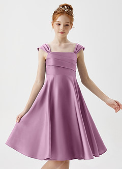 Azazie Amira Junior Wisteria A-Line Pleated Stretch Satin Dress image3