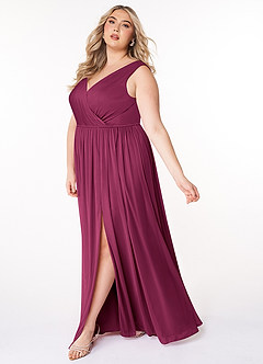 Azazie Tanicia Brautjungfernkleider A-Linie V-Hals Gefaltet Gittergewebe Kleid Maulbeerrot image7