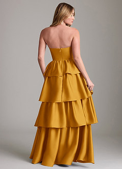 Azazie Faye Bridesmaid Dresses Butterscotch A-Line Ruched Stretch Satin Dress image2