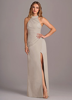 Azazie Jemma Bridesmaid Dresses Frost Sheath Pleated Chiffon Dress image4