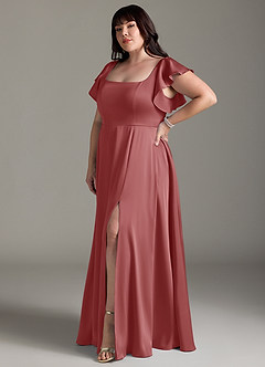 Azazie Bondi Bridesmaid Dresses Antique Rose A-Line Bow Stretch Satin Dress image9