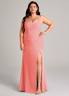Azazie Mero Bridesmaid Dresses Coral Sheath Pleated Chiffon Dress image9