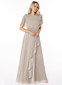Azazie Aaliyah vestidos de dama de honor modestos Vestido de Corte En A Plisado Scoop Hasta el suelo Gasa image3