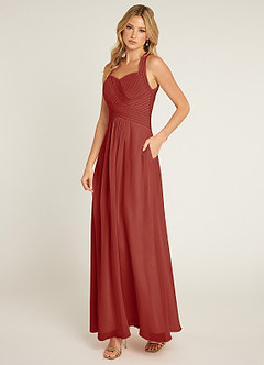 Azazie Claudia Bridesmaid Dresses Terracotta A-Line Sweetheart Neckline Chiffon Dress image2