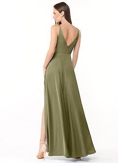 Azazie Dalilah Bridesmaid Dresses Pistachio A-Line V-Neck Pleated Stretch Satin Dress image2