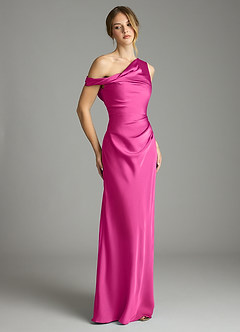 Azazie Emerson Bridesmaid Dresses Fuchsia Mermaid Off the Shoulder Stretch Satin Dress image5