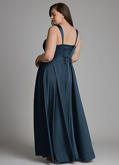 Azazie Azaria Vestidos de madrinha de casamento Vestido Azul Marinho de Cetim elástico de Linha A com Corpete image8