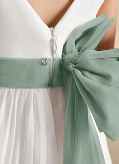 Azazie Margot Flower Girl Dresses Ivory Silver Sage A-Line Pleated Chiffon Dress image9