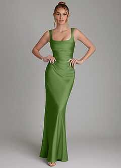 Azazie Agustina Robes de demoiselle d'honneur Robe Sirène en Satin extensible Corset Basilic image1