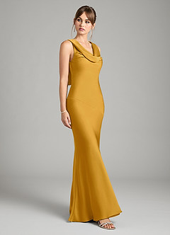 Azazie Rylina Bridesmaid Dresses Butterscotch Mermaid Stretch Satin Dress image5