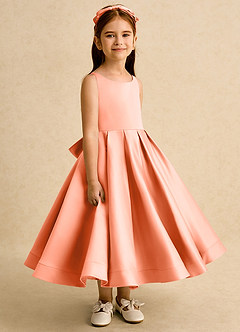 Azazie Babs Flower Girl Dresses Sunset Ball-Gown Pleated Matte Satin Dress image3