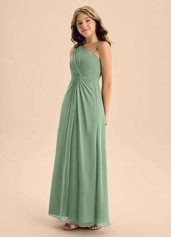 Azazie Brooke Junior Robe Trapèze en Mousseline de soie Fente Latérale Matcha image6