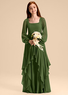 Azazie Clara Junior Olive A-Line Blouson Chiffon Dress image6