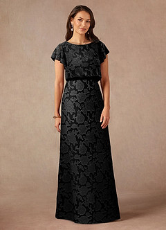 Azazie Lehi vestidos de madre de la novia Vestido de Negro de Devorado Floral de Corte En A con Cuello de barco image3