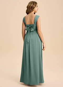 Azazie Hattie Junior Abito A-Line in Raso Elasticizzato Plissettato Eucalipto image7