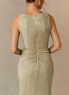 Azazie Tuscon Vestidos para mãe da noiva Vestido Champanhe Ouro de Malha Metálica de Linha A com Ruched image4