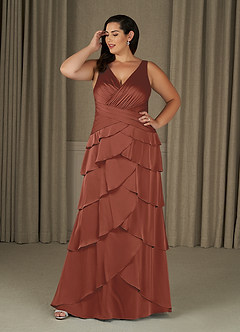 Azazie Viola Kleider für die Brautmutter A-Linie Plissee Stretch-Satin Kleid Rotbraun image6