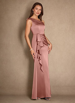 Azazie Hamptons Mother of the Bride Dresses Rosette A-Line Pleated Stretch Satin Dress image3