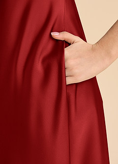 Azazie Sissy Junior Robe Trapèze en Satin extensible Épaule décolletée Grenade image7