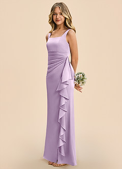 Azazie Adrienne Junior Frosted Lilac Sheath Pleated Stretch Satin Dress image5