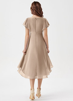 Azazie Graciela Junior Taupe A-Line Pleated Chiffon Dress image2