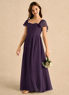 Azazie Patsy Girls Formal vestidos de niña de las flores Vestido Ciruela de Gasa de Corte en A con Escote corazón image5