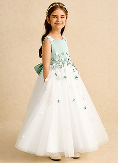 Azazie Eleni Blumenmädchenkleider Ballkleid Schleifen Tüll Kleid Elfenbein Agave image3