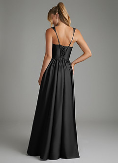 Azazie Nevaeh Bridesmaid Dresses Black A-Line Corset Stretch Satin Dress image2