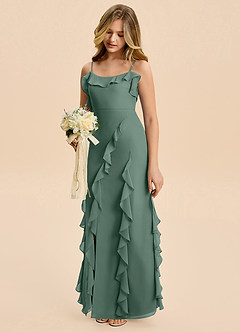 Azazie Phoebe Junior Sea Moss Sheath Ruched Chiffon Dress image5